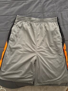 Men's Gray Athletic Shorts with Orange Side Panels